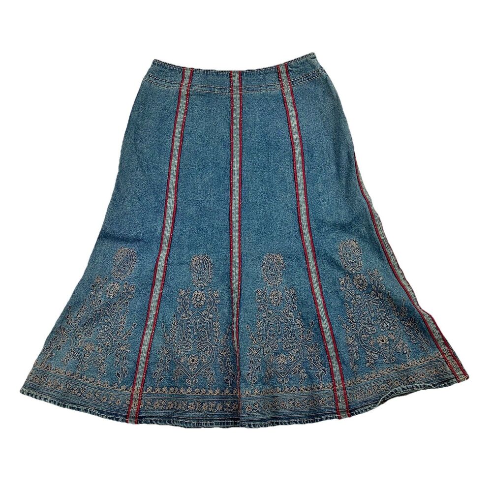 Motto Denim Midi Skirt Embroidered Size 4 Festival Cowgirl Rodeo Western Boho